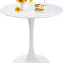 Round Dining Table 27.5" White Tulip Table with Pedestal Base for 2-4 People Small Space - Kitchen Living Room Cafe