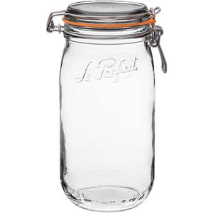 Le Parfait Super Jar, Canning Jars, 1.5L French Glass Canning Jar w/Round Body, Glass Jars w/Airtight Lid, Canning Jar Wide Mouth, Glass Jar w/Lid, Clear Jar, Clear Glass Jar (32oz/Quart & Half, 1 pk)