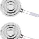 HIC Kitchen Heat Diffuser Reducer Flame Guard With Removable Handle, Stainless Steel, Distributes Heat Evenly And Reduces Scorching, For Gas Electric Glass Stovetops, 8.25-Inch, Set of 2