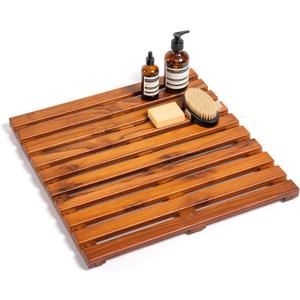 Teak Shower Mat - Premium Non-Slip Bath Mat for Bathtub & Shower, Natural Wooden Bathroom Floor Mat, Spa-Style Fast-Drying Bathtub Tray, Solid Teak Wood (20"x20")