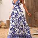 MakeMeChic Women's Boho Maxi Dress Summer Luau Outfits Beach Wedding Guest Backless Sundress Flowy Resort Wear (Blue, XL)