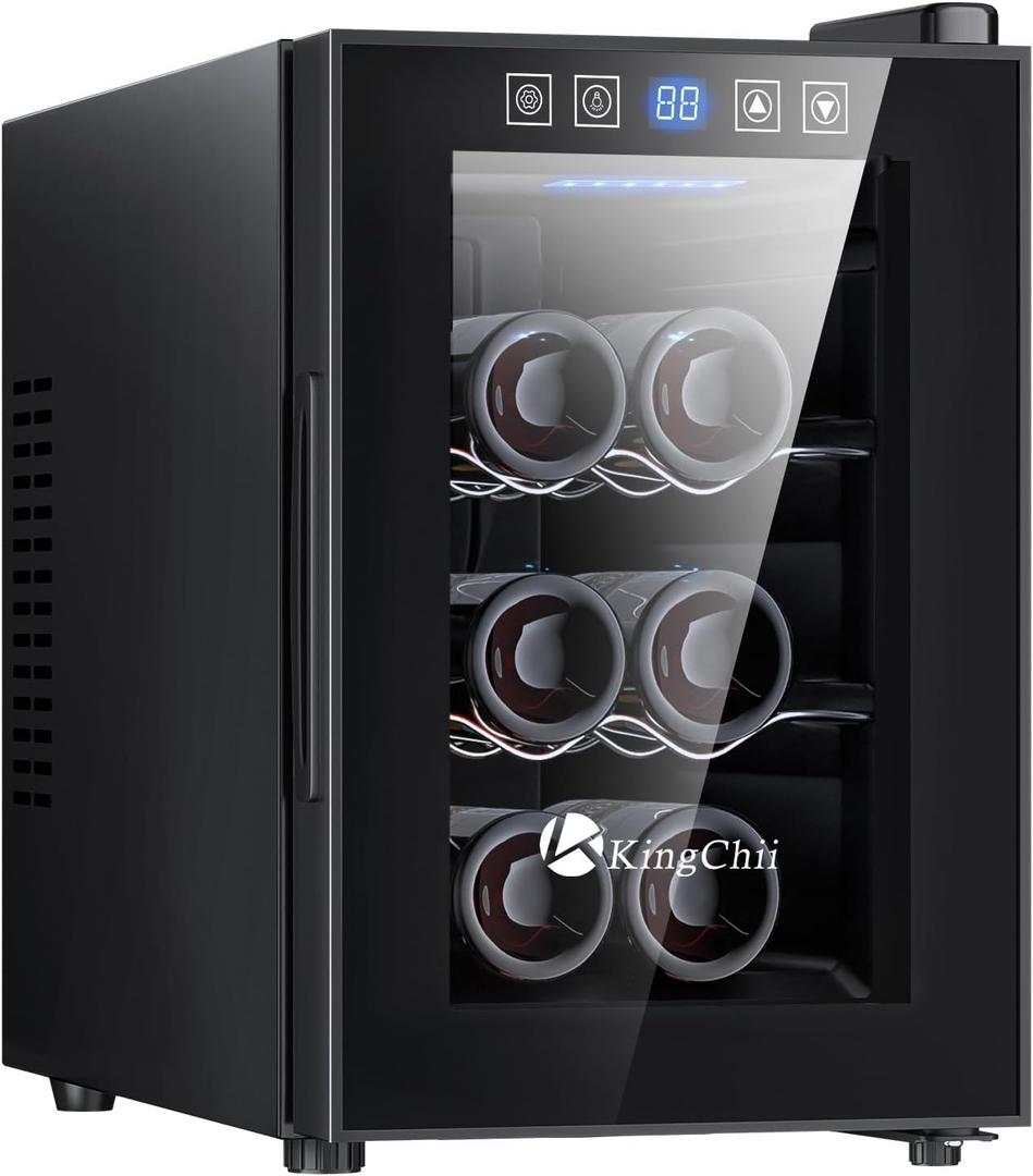 6 Bottle Thermoelectric Wine Cooler Refrigerator Advanced Cooling Technology, Stainless Steel & Tempered Glass For Red Wine, Champagne for Home, Kitchen, or Office