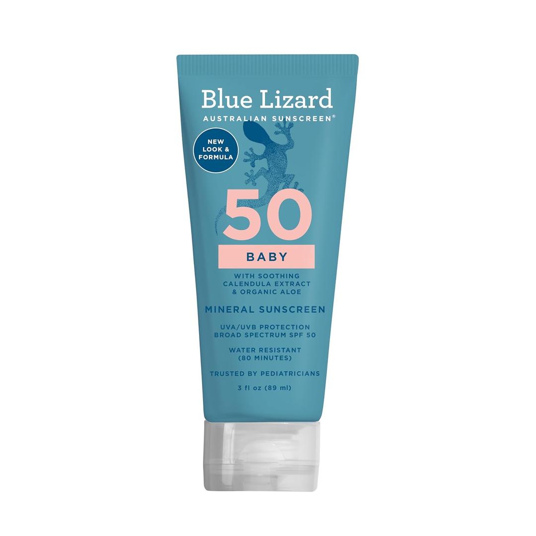 BLUE LIZARD Baby Mineral Sunscreen with Zinc Oxide, SPF 50+, Water Resistant, UVA/UVB Protection with Smart Cap Technology - Fragrance Free, 3 Ounce Tube (3 Fl Oz (Pack of 1))