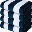 Exclusivo Mezcla 4 Pack Cotton Oversized 35x70 Inches Soft Cabana Stripe Thick Beach Towel, Super Absorbent Travel Bath Pool Towel (Dark Navy)