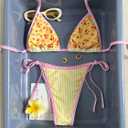 MakeMeChic Women's Floral Triangle Thong Bikini Sets Halter Gingham Swimsuit Bathing Suit (Yellow, S)