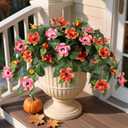 Artificial Fake Flowers for Outdoors Decoration, 2PCS Faux Hibiscus Flowers for Outside PlantersRealistic Silk Plants with UV Resistant No Fade for Home Porch Garden Balcony Yard Decor (Orange Pink)