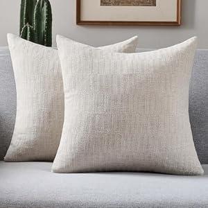 FUTEI Natural Decorative Throw Pillow Covers 22x22 Inch Set of 2, Soft Linen Slub Texture Cushion Case, Farmhouse Home Decor for Couch Bed Living Room