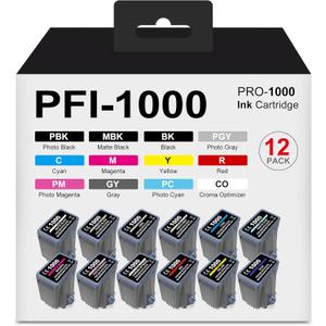 PFI-1000 Ink Cartridges Replacement for Canon PFI 1000 12 Color Pack Compatible for Canon imagePROGRAF PRO-1000 Printer Ink, 80ml Pigment Ink (MBK PBK C M Y R GY B PG PC PM CO)