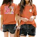 Halloween Nurse Shirt Women You Can't Scare Me I'm a Nurse T-Shirt Funny Ghost Nurse Graphic Tee Tops (Orange, XL)