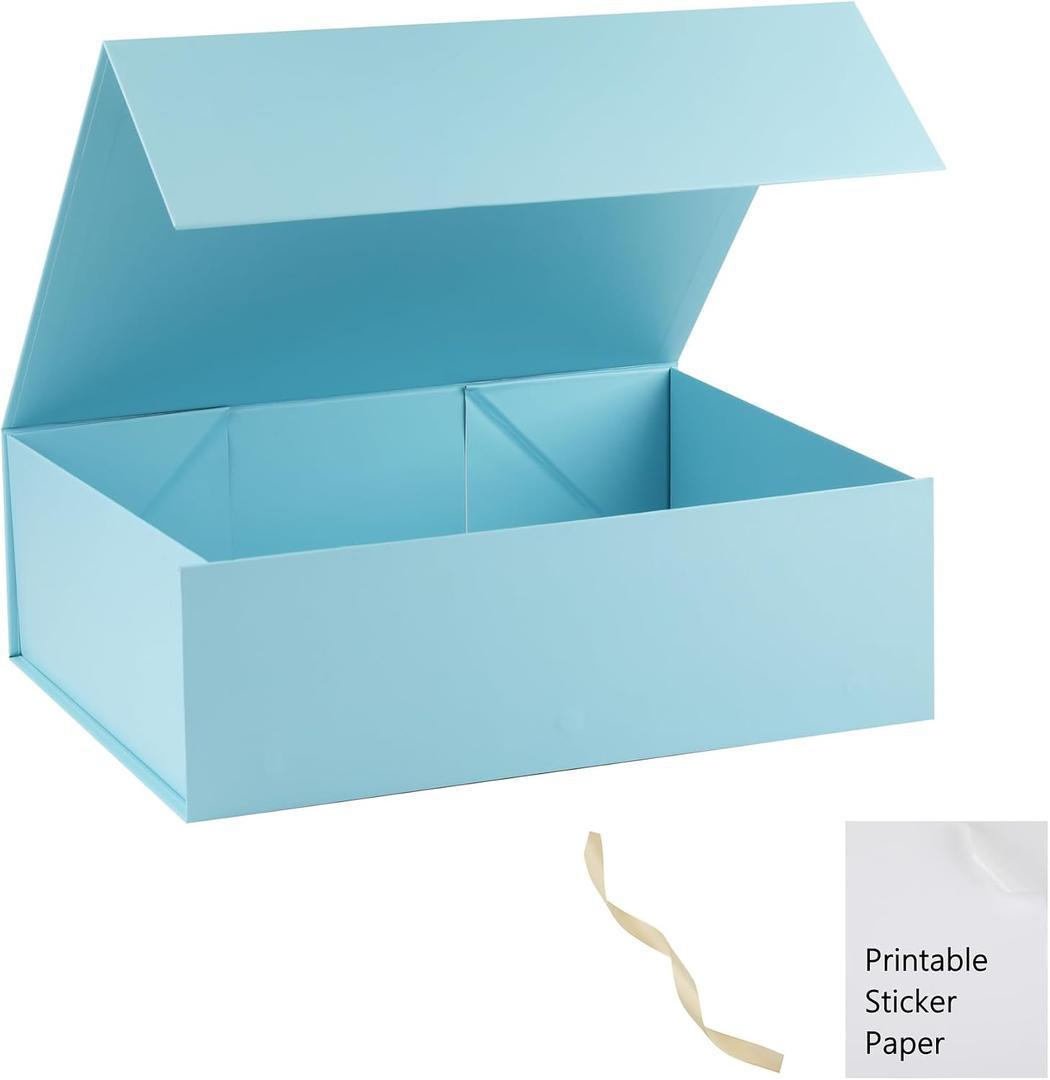 Light Blue Gift Box,16x14x5.3 Large Gift Boxes With Lids For Presents Includes Ribbon And Diy Printable Sticker Paper,Bridesmaid Proposal Box,Magnetic Gift Box For Birthday,Wedding,Graduation