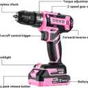 Power Drill Cordless: DEKOPRO Pink Cordless Drill 20V Electric Power Drill Set Tool for Women Drills with Battery and Charger 20 Volt Drills Driver Kit