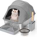 Stainless Steel Litter Box | (24" L x 16 W)Enclosed Cat Litter Boxes with Lid for Big Cats | High Sided, Anti-Urine Leakage | Non-Stick Bottom & Includes Litter Mat & Metal Scoop