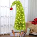 5 FT Whimsical Lime Green Christmas Tree Christmas Decoration Curved Plastic Artificial Tree with Red Ball Ornament Metal Base Xmas Flexible Branches Wrapped for Yard Indoor Home