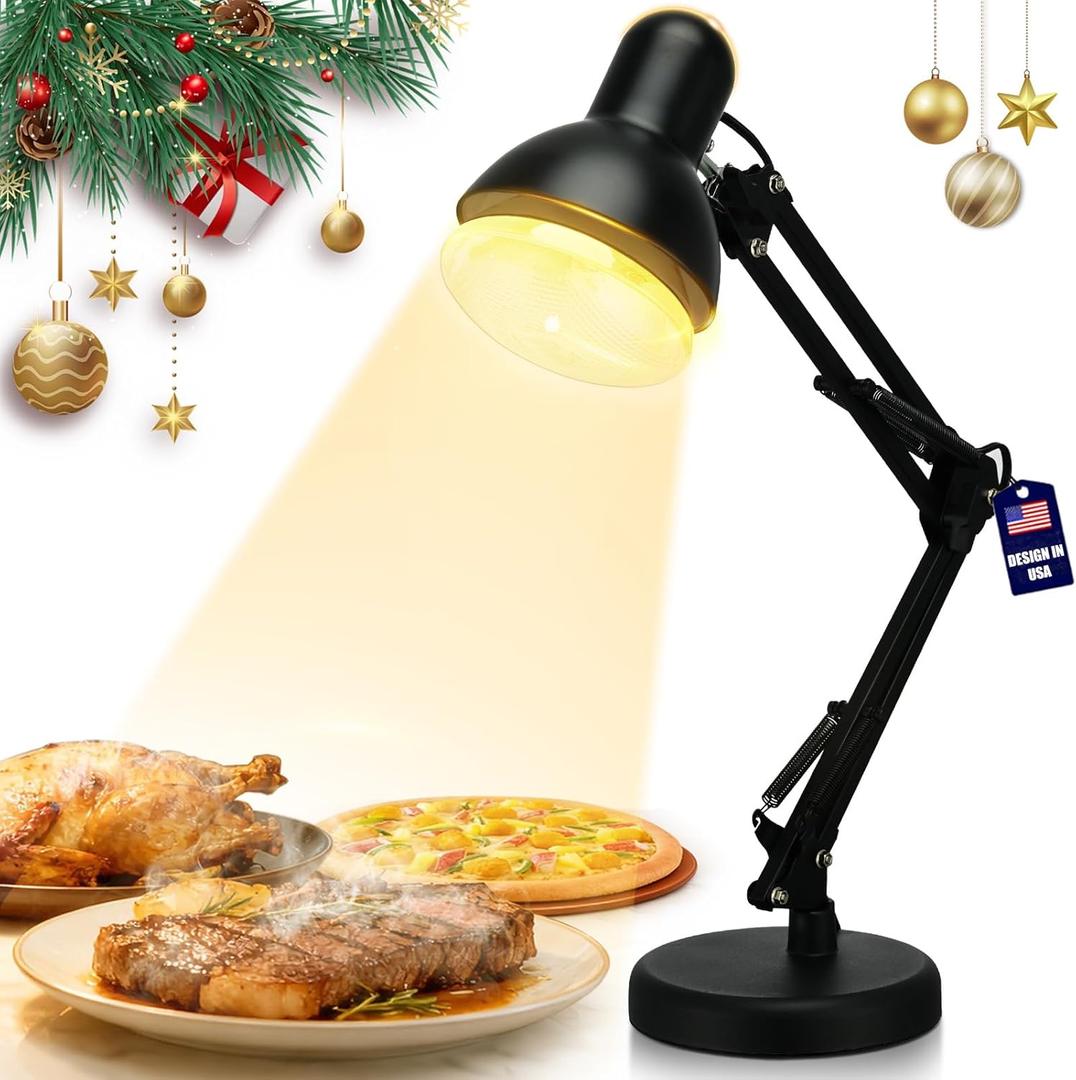 Portable Food Heat Lamp - [Foldable Design] [3S Quickly Heating] Food Warmer Light, Commercial Heat Lamp for Food, Catering Warming Lamp for Parties, Buffet, Pizza, Chicken, Chocolate (Black)