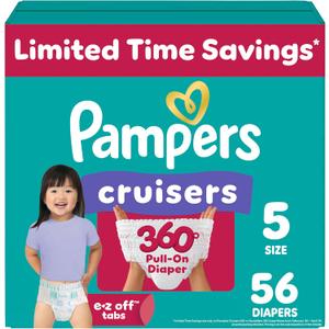 Pampers Diapers - Cruisers 360 - Size 5, 56 Count, Babyproof up to 100% Leakproof Pull-On Diaper