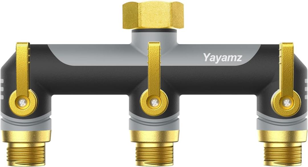 3 Way Garden Hose Splitter,High Flow Outdoor Faucet Splitter,Hose Splitter with Independent Shut Off Valves,Wide Spacing for Hose Timers,Sprinklers,Lawn,Yard and Garden Watering (Gray)