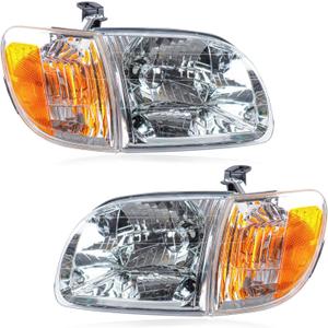 Headlights Parking Lights Compatible with 2000-2004 Toyota Tundra White and Yellow Head Lights Lamp Replacement for TO2530135 TO2531135