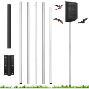 15 FT Telescoping Purple Martin Bird House Bat House Pole with Ground Socket for Outdoor (Silver)