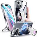 Shields Up for iPhone 15 Case with Stand, 15 Phone Case Clear with Ring Holder & Phone Grip [Compatible with MagSafe] Shockproof Protective Cover for iPhone 15 6.1 inch, Clear