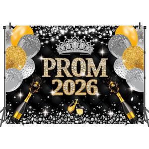 Black Gold Prom Night 2026 Photography Background 8x6ft | Prom Night Prom NightCongrats Grad Class of 2026 Graduation Party Decoration
