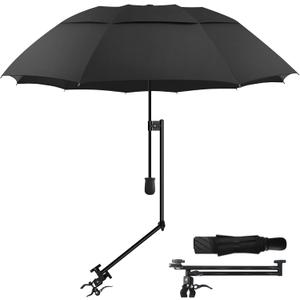 Patio Umbrellas UPF 50+ 360 Adjustable Shade Umbrella, Beach Umbrella with Universal Clamp, Beach Clamp on Umbrella, suitable for Patio, beach chairs, golf carts, wheelchairs, carts, bleachers, camping and fishing (Black 43/Type A)