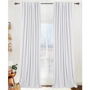 100% Blackout Shield Linen Blackout Curtains for Bedroom 84" Long, Back Tab/Rod Pocket Living Room Drapes, Thermal Insulated Blackout Curtains 2 Panels Set, 50" W x 84" L, Bright White