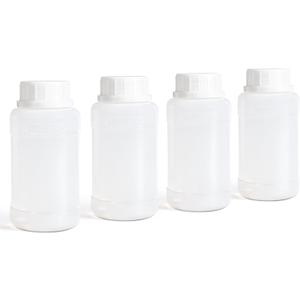 DEMORA 8oz/250ml Plastic Bottles with Caps, HDPE Food Grade Wide Mouth Plastic Containers, Leak Proof Liquid Containers for Pill Medicine Chemical Reagent Sample (Translucent, 4 Pcs)