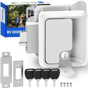 Single Deadbolt RV Lock - White 100% Metal Keyed Entry Door Lock Replacement for Camper, Trailer, Motorhome (2.92"x3.39"x1.35" Lock Hole, 4 Anti-Copy Keys)