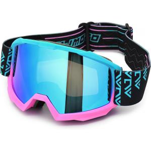 Motorcycle Goggles Men Women,UV400 protection Dirt Bike ATV MX DH Goggles Glasses,Anti-Slip Strap,Scratch-Proof (Bluepink)