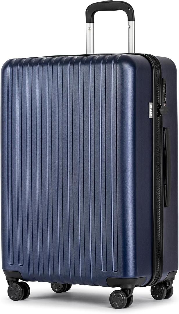 KYME 26-Inch Medium Checked Luggage, 100% PC Hardside Suitcase with TSA Lock & Double Spinner Wheels, Durable Travel Hard Shell for Men & Women (Navy) (Blue)