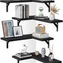 AMADA HOMEFURNISHING Corner Floating Shelves, Set of 4 Corner Wall Shelves, Shelves for Wall Decor, Corner Wood Shelves for Home Decor, Office, Bedroom, Bathroom, Laundry Room, Kitchen, Black