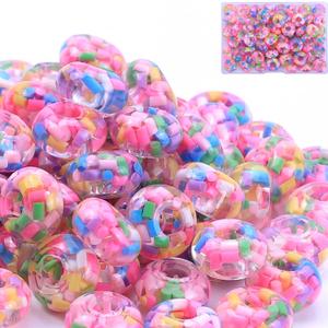 AIPRIDY Girls' Lucky Beads Lover Amber Beads, Big Hole Spacer Beads European Craft Beads for DIY Charms Bracelet Jewelry Making (Cylinder Pink) 50 Pcs