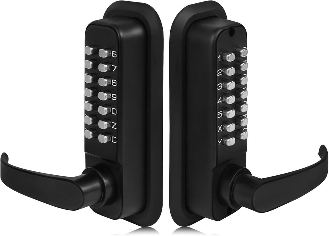 Upgrade Keyless Door Lock with Handle, Stainless Steel Waterproof Double Sided Keypad Lock (Black, Large Cushion)