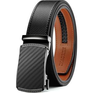 CHAOREN Mens Belt Leather Ratchet Belt - Customizable Fit, Effortless Style (35mm) (36" to 42" Waist Adjustable, Carbon Fiber / Black)