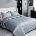 Cmfshape Floral Embroidery Quilt Set,3 Pieces Queen Quilt Bedding Set, Lightweight Soft Quilt Set for All Seasons, Reversible Bedspread Coverlet(Silvery Grey, 90"x90")