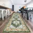 Ileading Vintage Runner Rug for Hallway 2.6x12FT, Machine Washable Extended Entryway Rug Runners with Rubber Backing, Non Slip Kitchen Floor Mat for Livingroom Corridor Indoor Doormat (Green 2.6x12ft)