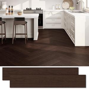 Peel and Stick Vinyl Floor Tiles Upgraded 0.07-Inch 36" x 6", 54 Sq. Ft. 36-Pack, Wood Look Waterproof Self-Adhesive Flooring Planks, DIY Flooring for Kitchen, Bathroom, Living Room, RV, Dark Brown