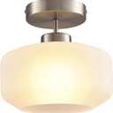 Industrial Nickel Matte Light Fixtures Ceiling Mount, with Frosted Glass Shades Semi Flush Mount Ceiling Light, for Hallway Fixtures Kitchen, Foyer