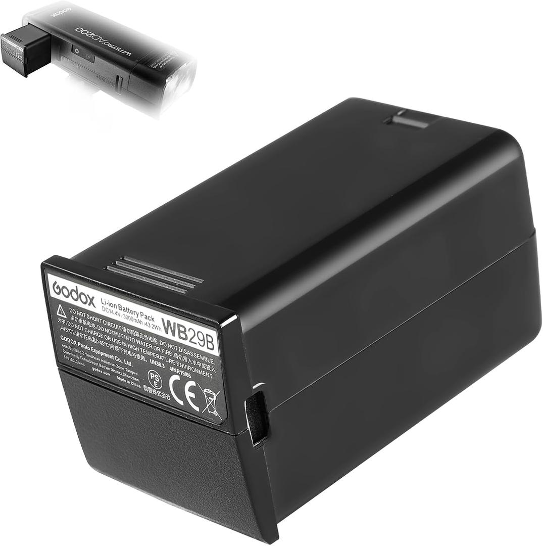 GODOX AD200, AD200Pro, AD200 Pro II Original Battery - WB29B 14.4V/2980mAh/42.9Wh Li-ion Battery Pack, High-Capacity Power Solution for AD300 Pro, AD200, AD200Pro/Pro II Outdoor Flash (Replaces WB29A)