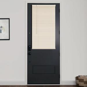 LazBlinds 1" Vinyl Mini Blinds for Doors, Cordless French Door Blinds for Privacy, Light Filtering Privacy Horizontal Shades for Front Door Patio Sidelight Glass Door, 28" W x 72" H, Beige