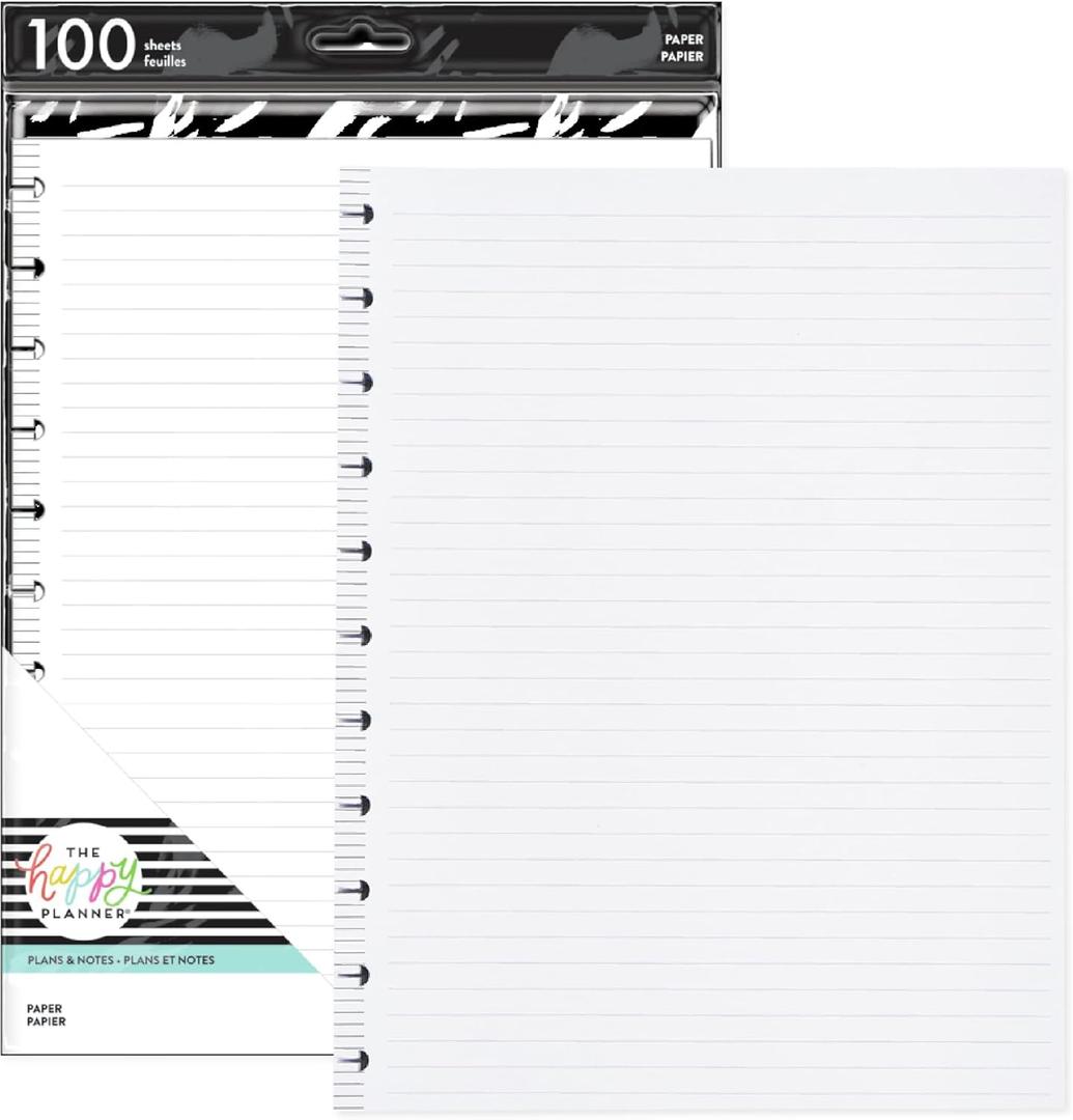 Happy Planner Plans + Notes Planner Refill Paper, 100 Sheets of Lined Refill Paper for Journals, Big Size