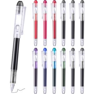 12 Pieces Multicolor Disposable Fountain Pens, Smooth-Writing Office Supplies for Sketching, Journaling, Calligraphy, Doodling and Gifts (Mixed Colors)
