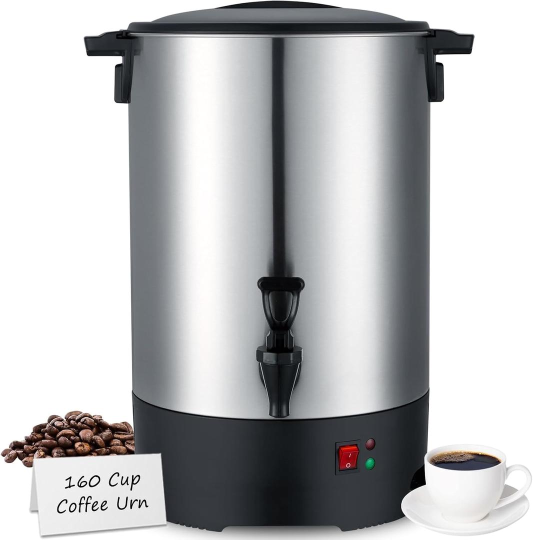 Large Commercial Coffee Urn 160 Cup Percolate Coffee Maker Stainless Steel Hot Beverage Dispenser with Cool-Touch Handles, Quick Brewing for Catering, Business, Church, Restaurant, Wedding, Gathering