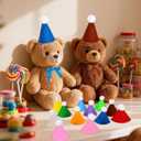 2 x 12pcs Mini Party Hat & Bow Tie Set, Assorted Color Matching Hats with Bow Ties for Dog Cat Rabbit Stuffed Animals, Birthday Costume Decorations for Puppies Kittens