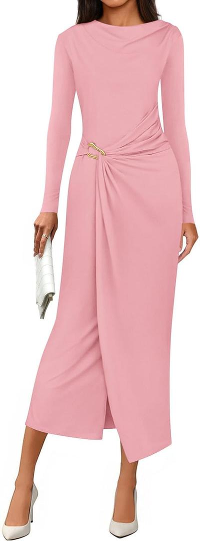 PRETTYGARDEN Women's Fall Cocktail Holiday Midi Dresses (Pink, S)