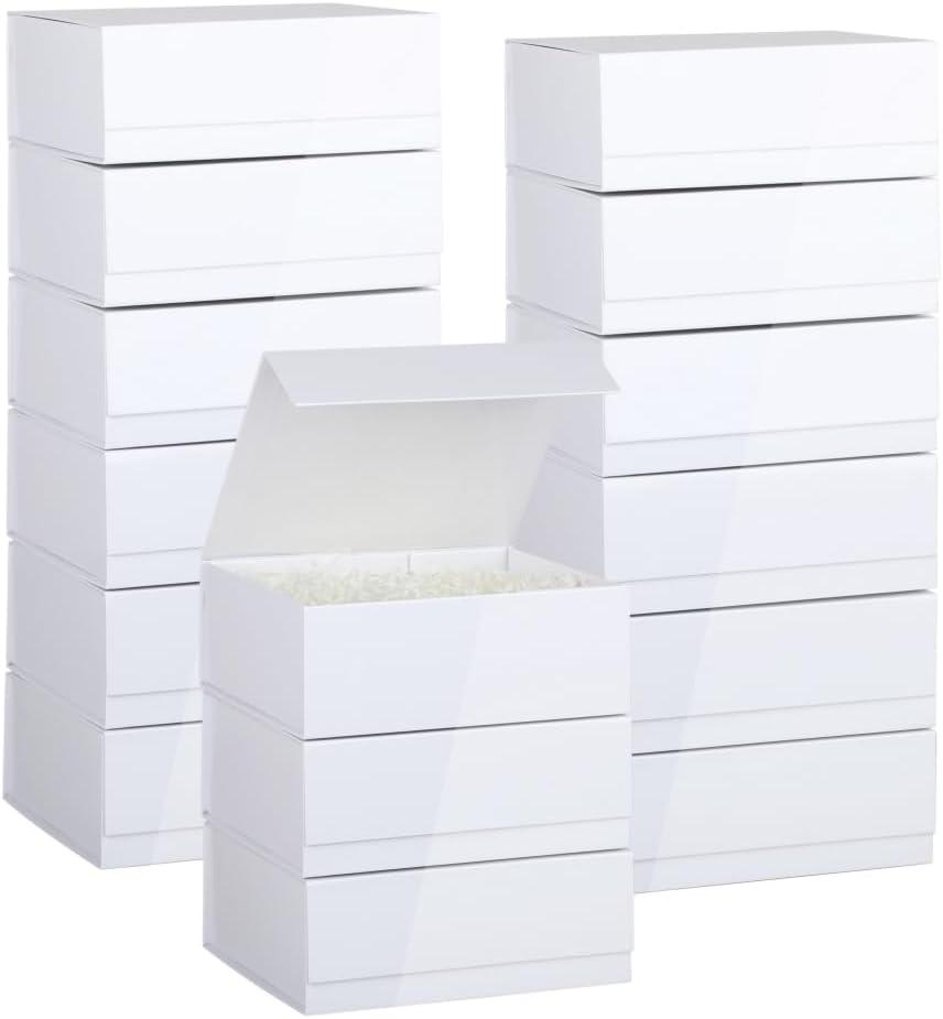 Magnetic Gift Box with Lid 15 Pack 7.8X7X3 Inch White Gift Boxes Bulk Packaging for Small Business Bulk Gift Boxes for PresentsBridesmaid Proposal BoxCrinkle Cut Paper Shred