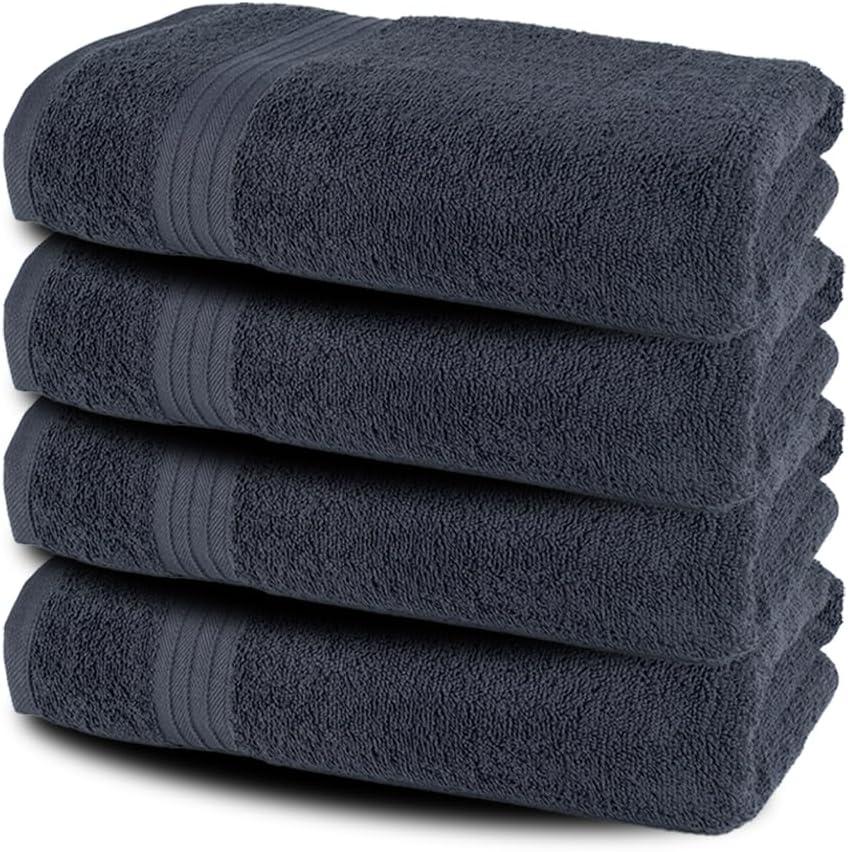 Bath Towels - 27x54 Inch 100% Cotton Towels, Super Soft, Highly Absorbent & Lightweight - Ideal for Everyday Use, Spa & Hotel (Dark Grey - Pack of 4)