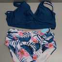 Yonique Women's Two Piece High Waisted Bikini Set Tummy Control Swimsuit Full Coverage Bathing Suit (Medium, Teal Floral)