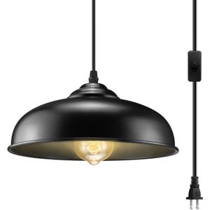 AEOREAL Plug in Pendant Light, Black Farmhouse Pendant Light Fixture with On/Off Switch, Vintage Hanging Lights with Plug in Cord, E26 Pendant Lighting for Kitchen Dining Room