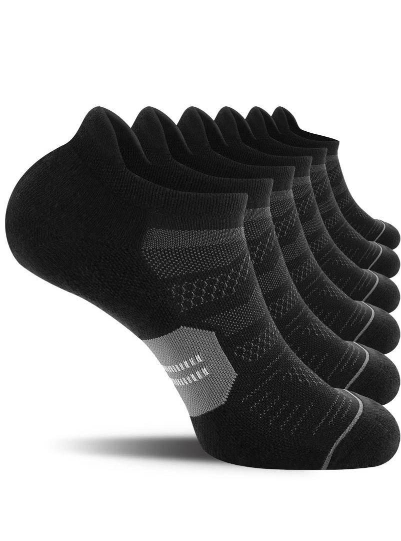 CS CELERSPORT 6 Pack Men's Running Ankle Socks with Cushion, Low Cut Athletic Tab Socks, Large